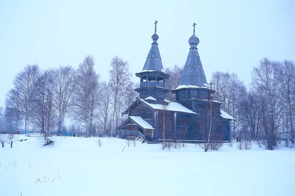 Iglesia Madera Canadá Paisaje Invernal Nevado Iglesia Histórica Cristiana — Foto de Stock