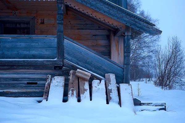 Paysage Hivernal Enneigé Vieille Église Bois — Photo