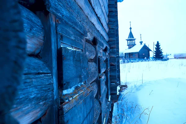 Houten Kerkje Finland Winterlandschap Van Scandinavië Oude Architectuur — Stockfoto