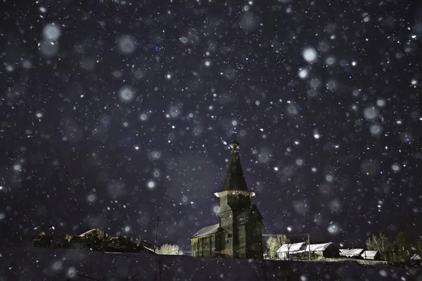 Winter Church Landscape Night View — Stock Photo, Image