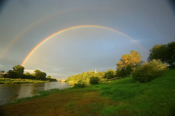 Incrível Paisagem Verão Com Arco Íris Natureza Pitoresca — Fotografia de Stock