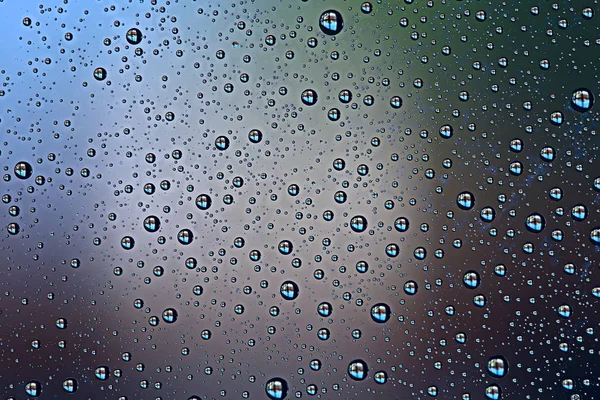 Fundo Molhado Azul Gotas Chuva Vidro Janela Conceito Clima Outono — Fotografia de Stock