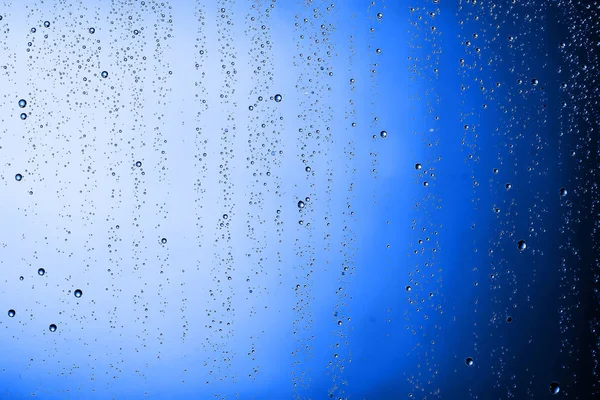 Fundo Molhado Azul Gotas Chuva Vidro Janela Conceito Clima Outono — Fotografia de Stock
