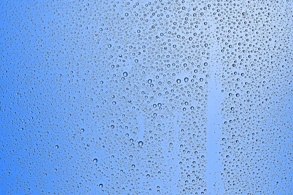 Nedves Kékre Esőcseppek Ablak Üveg Őszi Időjárás Fogalma — Stock Fotó