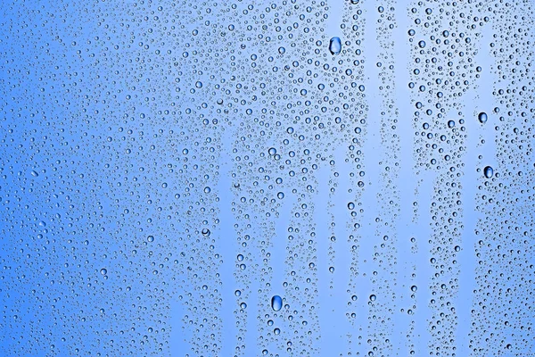 Blue Wet Background Raindrops Window Glass Concept Autumn Weather — Stock Photo, Image