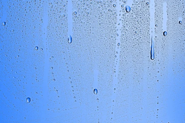 Fondo Húmedo Azul Gotas Lluvia Vidrio Ventana Concepto Clima Otoño —  Fotos de Stock