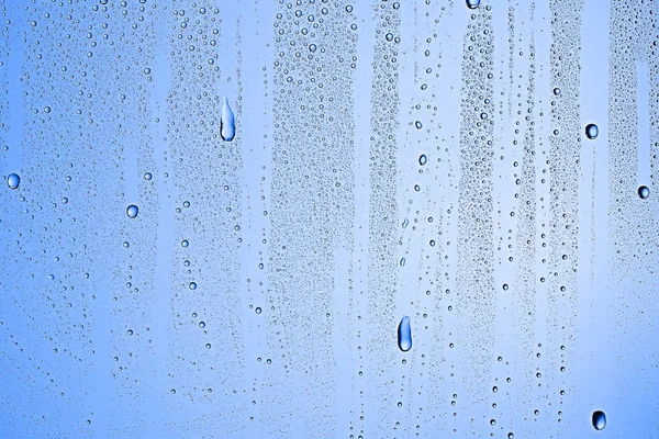 Blue Wet Background Raindrops Window Glass Concept Autumn Weather — Stock Photo, Image