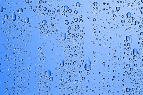 Blue Wet Background Raindrops Window Glass Concept Autumn Weather — Stock Photo, Image