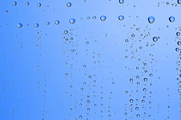 Синій Мокрий Фон Краплі Віконному Склі Концепція Осінньої Погоди — стокове фото