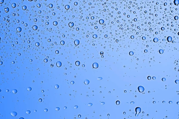 Blue Wet Background Raindrops Window Glass Concept Autumn Weather — Stock Photo, Image