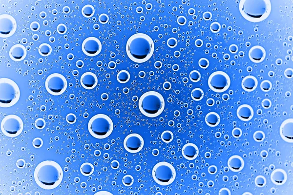Blauwe Natte Achtergrond Regendruppels Vensterglas Concept Van Herfstweer — Stockfoto