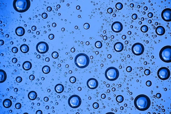 Fondo Húmedo Azul Gotas Lluvia Vidrio Ventana Concepto Clima Otoño — Foto de Stock