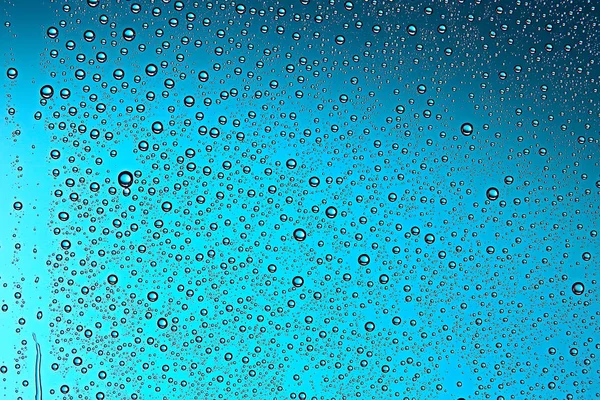 Blue Wet Background Raindrops Window Glass Concept Autumn Weather — Stock Photo, Image