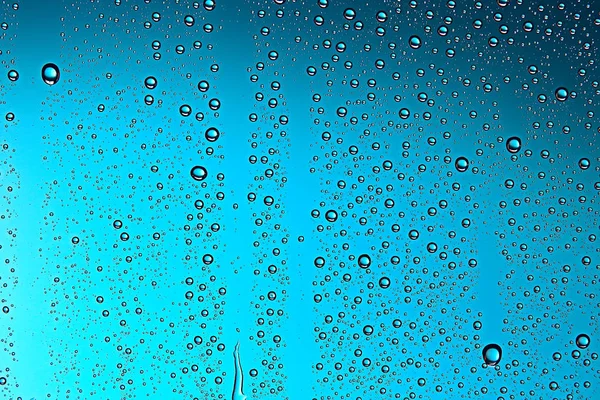 Fundo Molhado Azul Gotas Chuva Vidro Janela Conceito Clima Outono — Fotografia de Stock