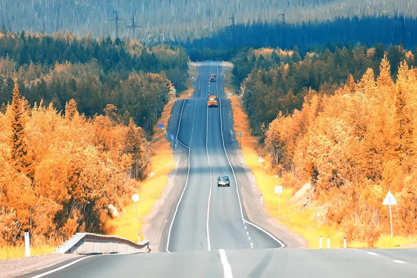 Vackra Höst Skogen Längs Highway Road — Stockfoto