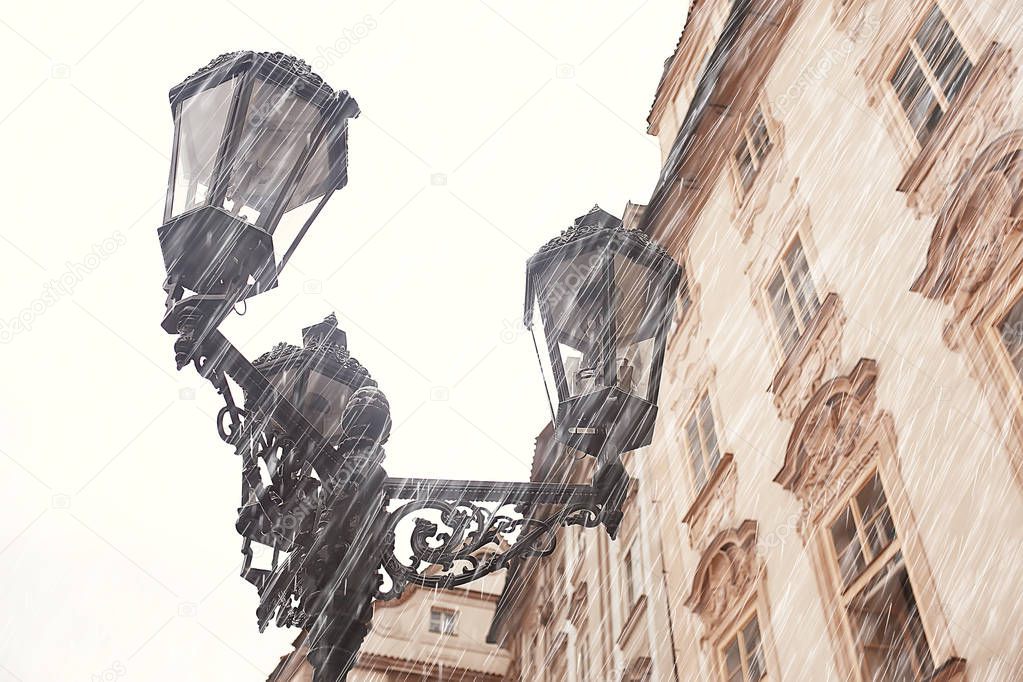 autumn landscape in the czech republic / rain in Prague, red roofs, panoramic view of Prague in rainy autumn, weather cold