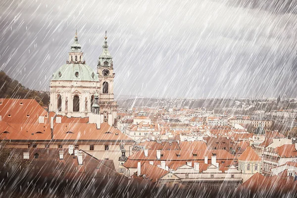 Höstlandskap Tjeckien Regn Prag Röda Tak Panoramautsikt Över Prag Regniga — Stockfoto