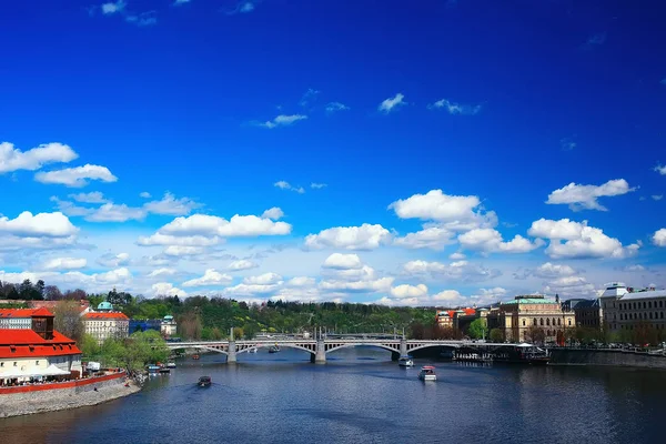 Vista Panorámica Del Puente Sobre Río Moldava Praga República Checa — Foto de Stock