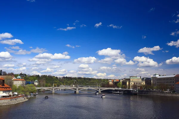 Vista Panorámica Del Puente Sobre Río Moldava Praga República Checa — Foto de Stock