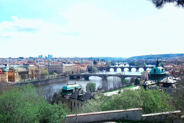 Vista Panorámica Del Puente Sobre Río Moldava Praga República Checa —  Fotos de Stock