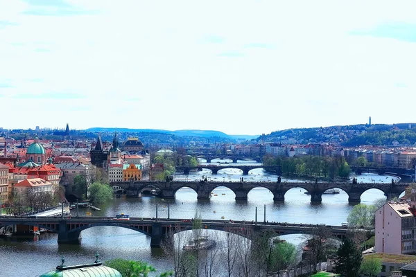 Panoramautsikt Över Bron Över Floden Moldau Prag Tjeckien — Stockfoto