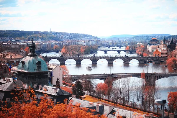 Hösten Stadsbilden Prag Panoramautsikt Över Röda Hustaken Och Gula Träd — Stockfoto