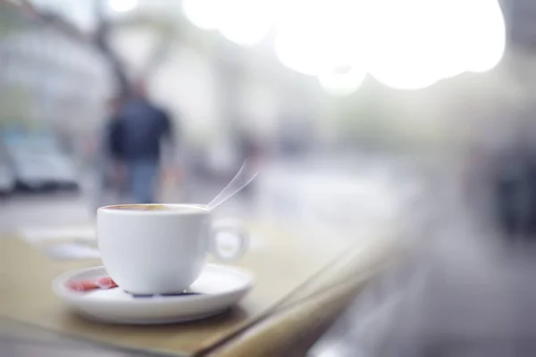 Kopp Kaffe Till Frukost Ett Café Modern Interiör Europeisk Frukost — Stockfoto