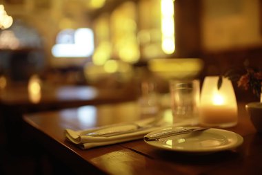 Restoran iç / hizmet eden ve ayrıntılar bulanık bokeh arka plan, kavramı karşılayan, Restoran modern arka plan bulanık