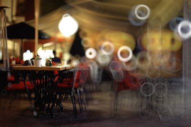 Restoran iç / hizmet eden ve ayrıntılar bulanık bokeh arka plan, kavramı karşılayan, Restoran modern arka plan bulanık