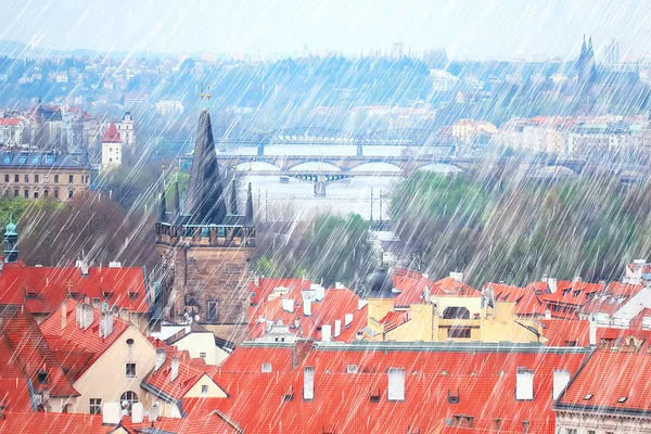 Herfst Landschap Tsjechische Republiek Regen Praag Rode Daken Panoramisch Uitzicht — Stockfoto