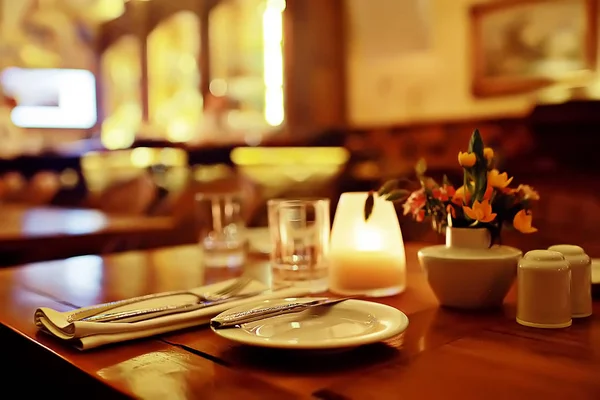 Serving Restaurant Fork Knife Interior View Restaurant Table Served Knife — Stock Photo, Image