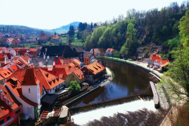 Çek Krumlov şehri panoramik manzaralı