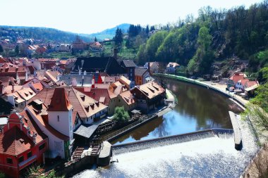 Çek Krumlov şehri panoramik manzaralı