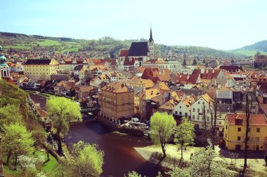 Çek Krumlov şehri panoramik manzaralı