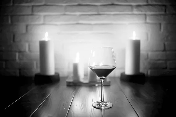 Red Wine Glass Serving Romantic Dinner Interior Restaurant Table Served — Stock Photo, Image