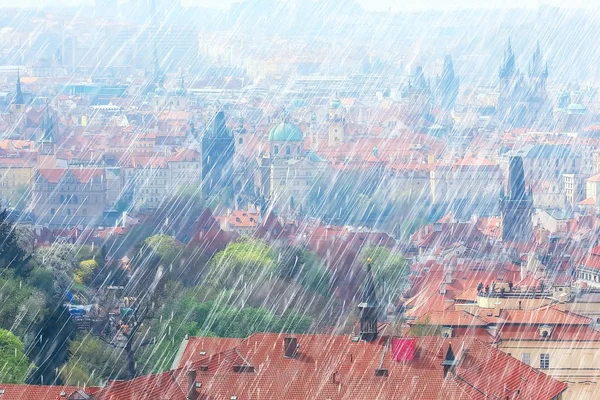 Höstlandskap Tjeckien Regn Prag Röda Tak Panoramautsikt Över Prag Regniga — Stockfoto