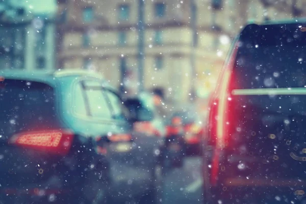 Visão Turva Tráfego Estrada Inverno Conceito Automóvel Sazonal — Fotografia de Stock