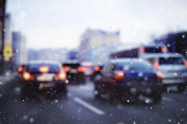 Blurred View Traffic Winter Highway Seasonal Auto Concept — Stock Photo, Image