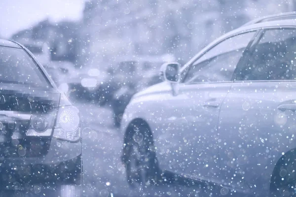 Vista Offuscata Nebbia Sera Paesaggio Con Nevicate Autunno — Foto Stock