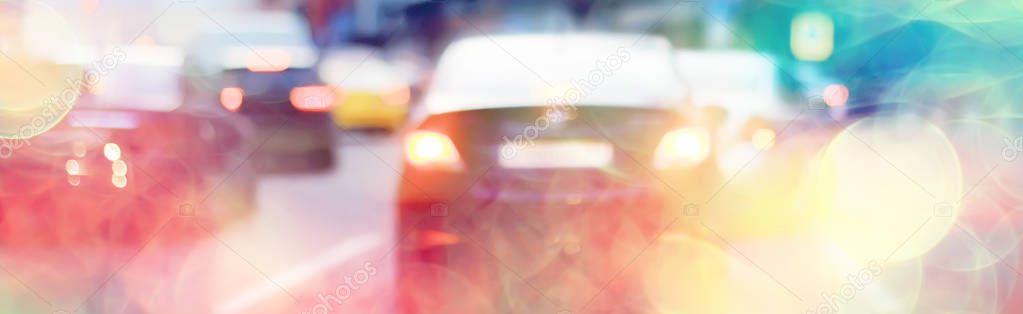 traffic jam background on road, view of city transport