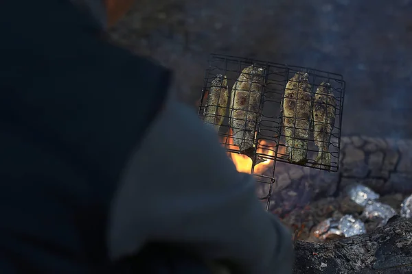 Trout Being Grilled Charcoal Trek Food — Stock Photo, Image