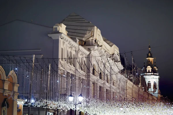 Nový Rok Světla Moskvě Město Noci Slavnostní Osvětlení — Stock fotografie