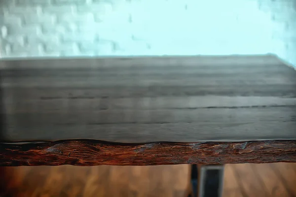 wooden table in loft style, aged wood and metal table design