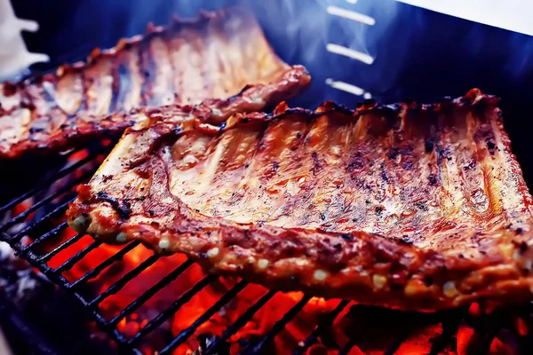 Costelas Porco Grelha Carvão Cozinha Carne Fresca Porco Cozido Carvão — Fotografia de Stock