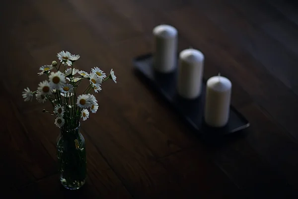 Bouquet Chamomiles Vase Fresh Spring Bouquet Wildflowers — Stock Photo, Image