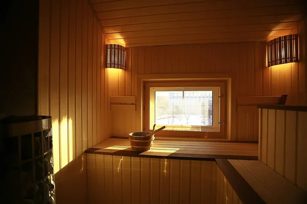 Sauna Baños Interiores Madera Bancos Madera Tumbonas Accesorios Para Sauna —  Fotos de Stock