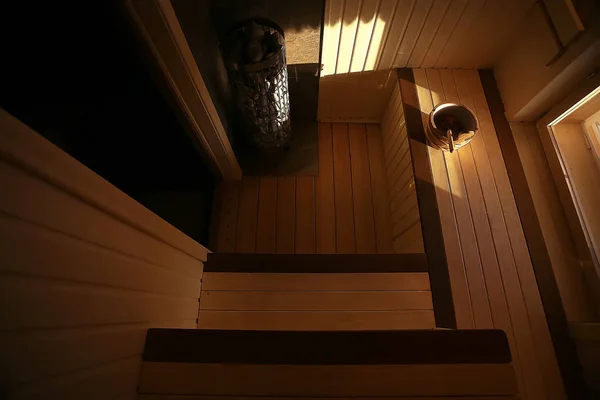 Sauna Wooden Interior Baths Wooden Benches Loungers Accessories Sauna Spa — Stock Photo, Image