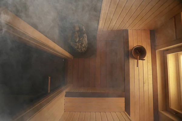 Sauna Ahşap Banyolar Ahşap Banklar Sauna Spa Karmaşık Otelde Şezlong — Stok fotoğraf