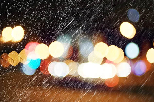 Autunno Pioggia Luci Della Città Offuscata Sfondo Ottobre Con Gocce — Foto Stock