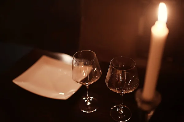 Ρομαντικό Δείπνο Τραπέζι Σκηνικό Κεριά — Φωτογραφία Αρχείου